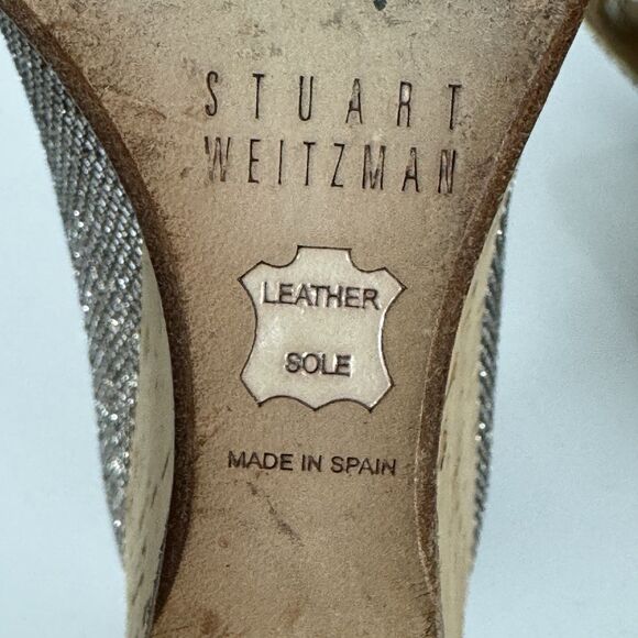 Stuart Weitzman Anna Wedge Women 6 Silver Glitter Cork Platform Peep Toe Pumps - Picture 12 of 15